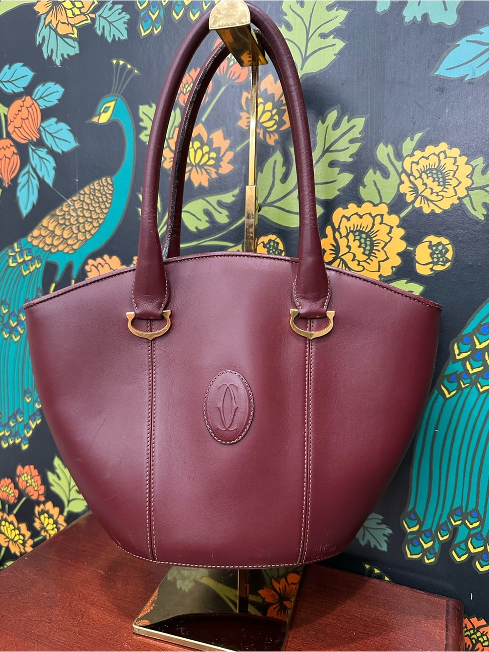 Vintage Cartier Must de Cartier Bordeaux Leather Tote / Burgundy Shoulder Bag - Picture 3 of 11